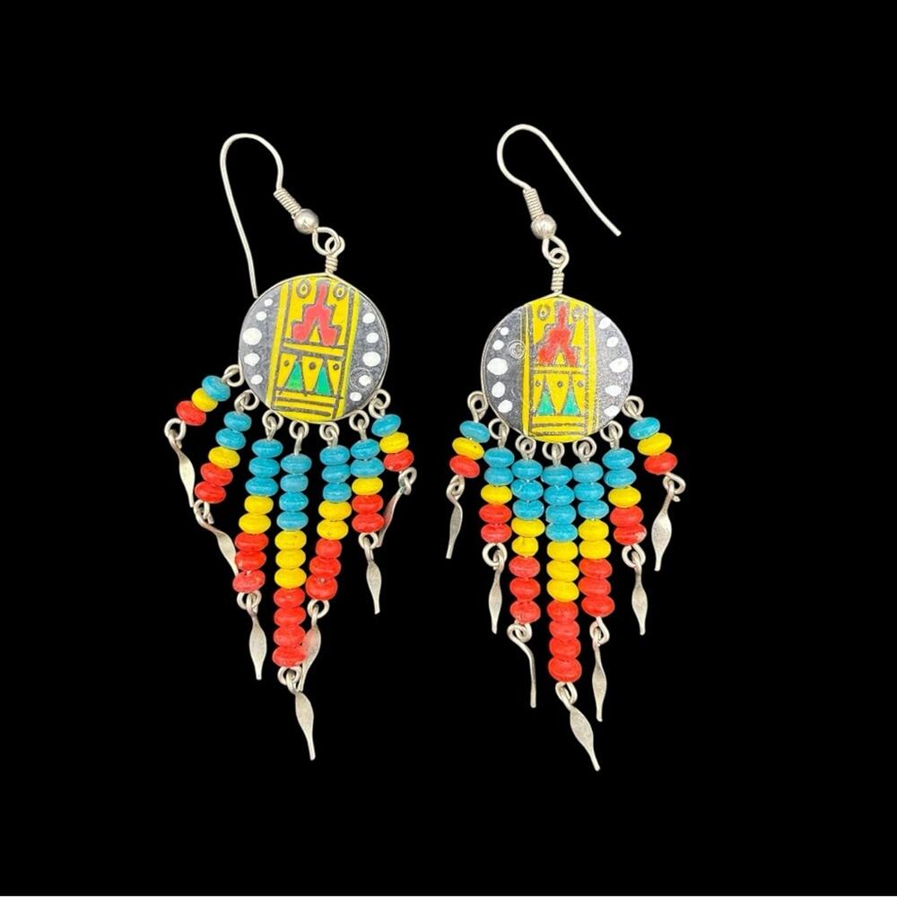 Southwestern Native Handcrafted Multicolor Beaded Dangle Earrings